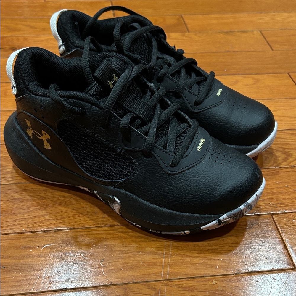 Boys Under Armour Black Basketball Sneakers with Gold Details